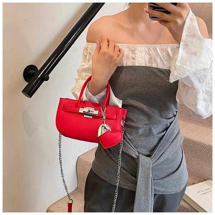 Versatile Lychee Pattern Hand Bag Women's 2025 New Fashion Chain Platinum Bag Summer Senior Messenger Bag