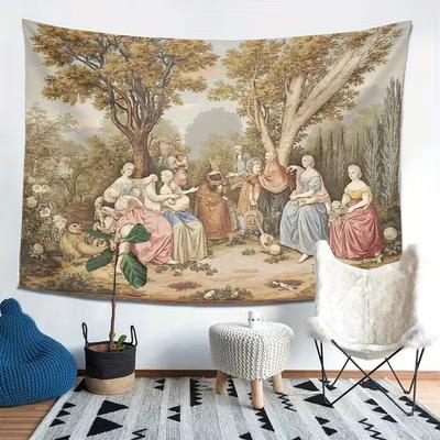 2D Vintage Garden Party Tapestry, Renaissance Nobility Wall Hanging