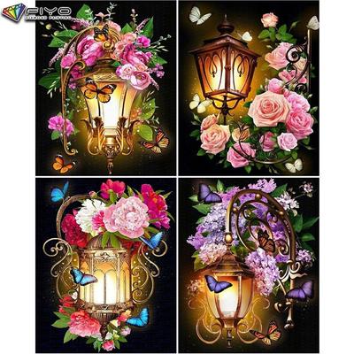 5D DIY Lantern and Flower Cross Stitch Rhinestones Diamond Drawing Embroidery Mosaic Home Decor