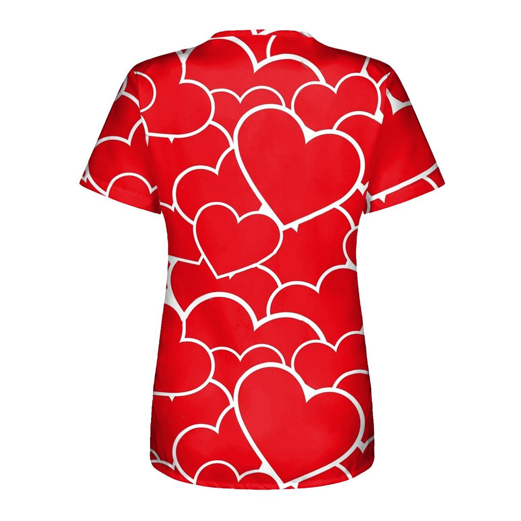 Women's Casual Wear Printed Short-sleeved V-neck Tops Workwear Pocket Tops