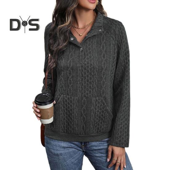 

Осенне-зимняя толстовка с витой текстурой, отложным воротником, плиссированным карманом, длинными рукавами, свободная толстая однотонная эластичная манжета, повседневная одежда, повседневный топ XL темно-серого