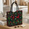  Christmas Elk Print Canvas Tote Bag Portable Casual Shopping Handbag for Holiday