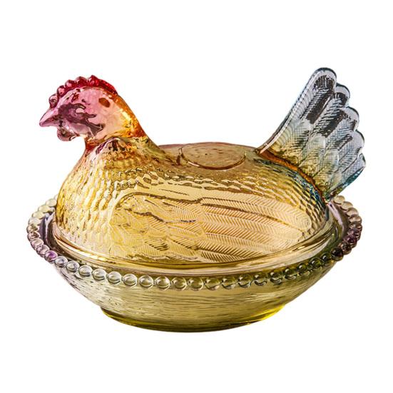 

Chicken-Shaped Glass Candy Dish with Lid Animal Design Snacks Desserts Fruits Salad Dish Home Kitchen Tabletop Decor