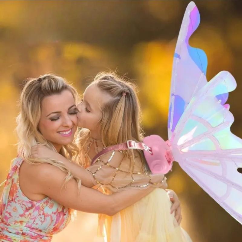 Chlidren Kawaii Sylph Angel Electric Lighted Butterfly Wings Backpiece Wings Will Move Performance Electronic Lighted Kids Glfts