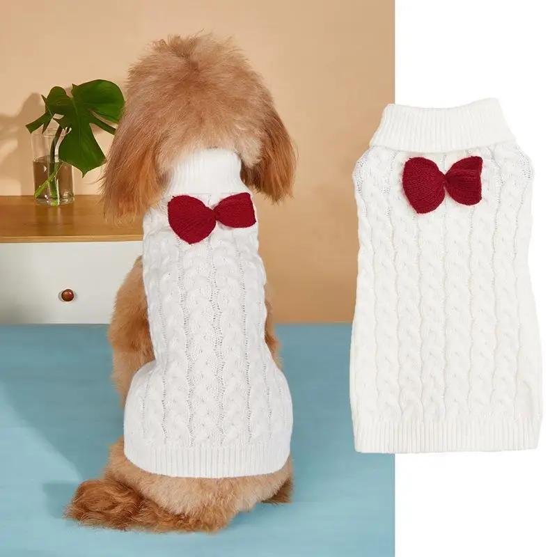 Pet Pullover High Collar Sweater Solid Fried Dough Twists Sweater Bow Knit Multicolor Comfortable Autumn Winter Christmas Pet