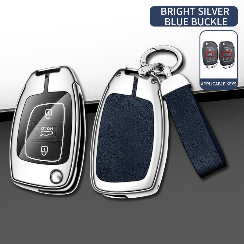 Metal Leather Car Key Case For Hyundai Solaris 2 Elantra I30 I35 I40 Tucson Kona     Key Chain Accessories