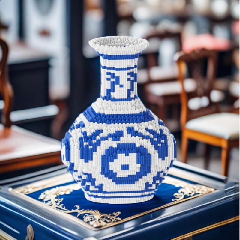 28cm DIY Blue And White Porcelain Vase Puzzle Building Block Set Educational Chinese Style Boy Toy for Children