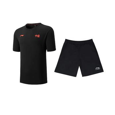 Li Ning Schlicht Bequem Vielseitig Rundhals Pullover Kurzarm T-Shirt Lässiges Sportset Unisex Oberteile Schwarz AHSVE27-1+YKSV147-2