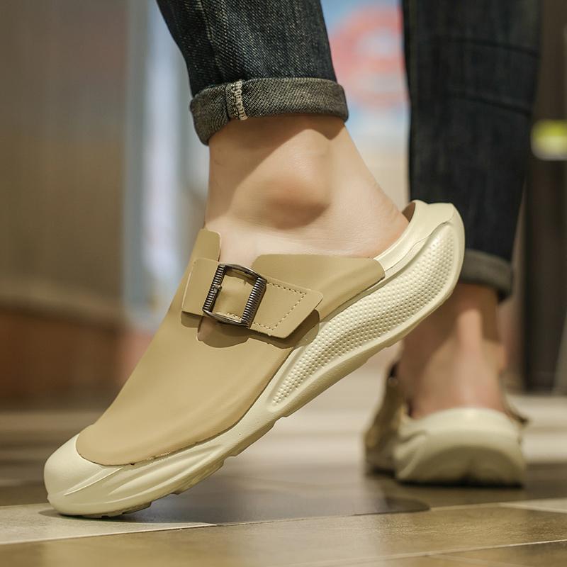 Leather Backless Loafers Slippers Half Shoes for Men Mules Men Casual Shoes Outdoor Man Slides Men's Flats Non-slip Lazy Shoes