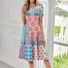 Abito lungo casual stampato da donna con scollo rotondo