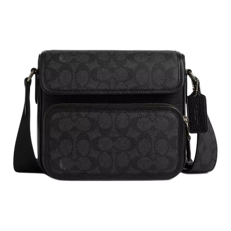 COACH Sullivan 20 logo printed magnetic closure coated canvas and leather shoulder crossbody bag small men s black чёрный