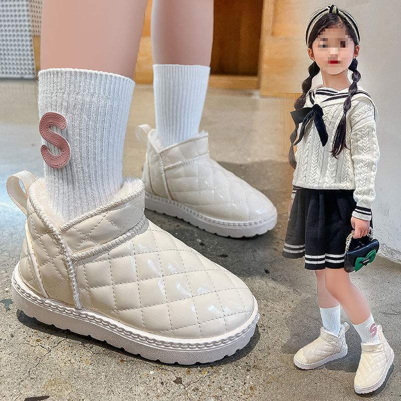 Bottes de neige imperméables en cuir pour enfants hiver 2025 nouvelles garçons grandes coton épaissi bottes en coton filles antidérapantes bottines