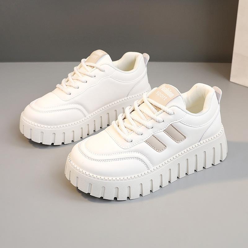 

[Customized] YB9015 new 2025 spring and summer casual muffin sole heightening board shoes leather surface round head student shoes 35