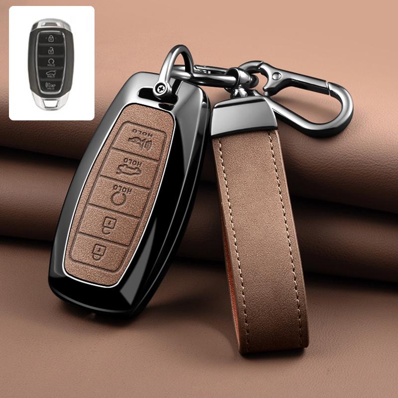 3/4/5 Button Zinc Alloy Leather Car Key Cover For Modern I30 Ix35 Kona Encino Solaris Azera Grandeur Ig Accent Santa Fe Palisade