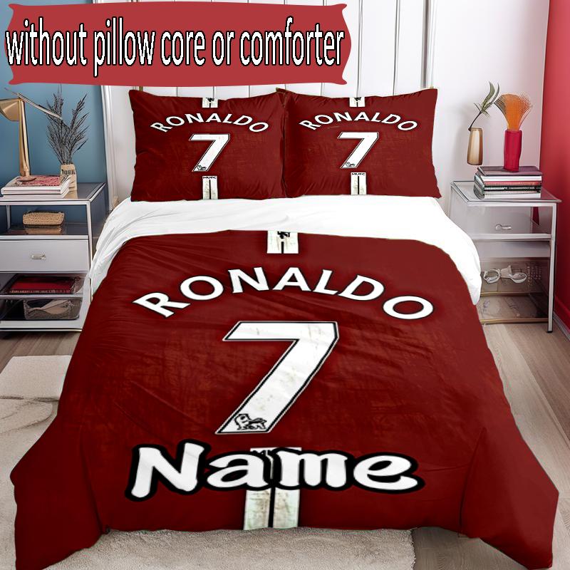 3pcs Duvet Cover Set (1*Duvet Cover + 2*Pillowcase, Without Core), Custom Name Cristiano Ronaldo Pattern Bedding Set, Home Bedroom Decor Gift
