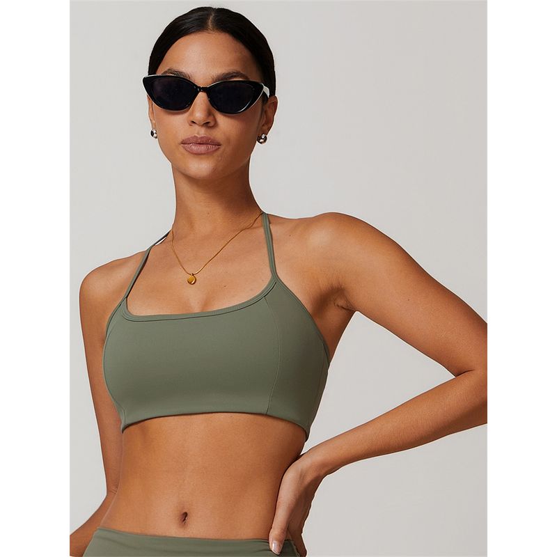 Halterneck Tight Back Yoga Bra for Women with Chest Pad Outdoor Exercise Yoga Clothes Quick-Drying Workout Underwear Bubble Wrap Elastic