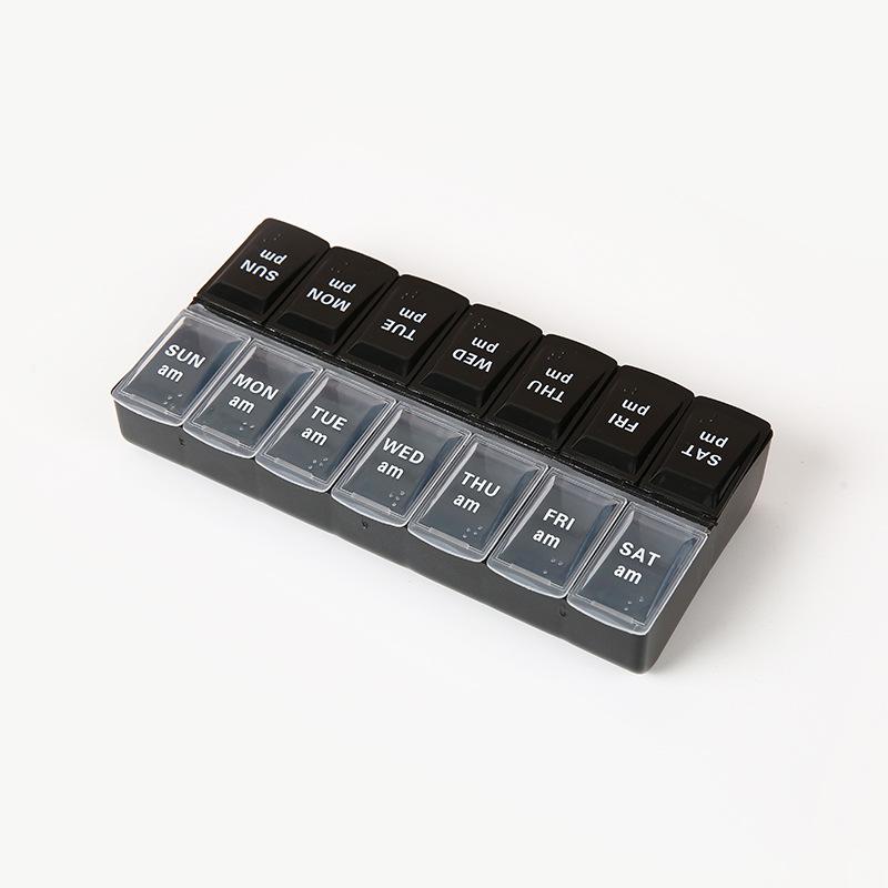 7-Day Braille Pill Organizer: Double-Row, 14 Compartments for Morning & Evening Medication Storage