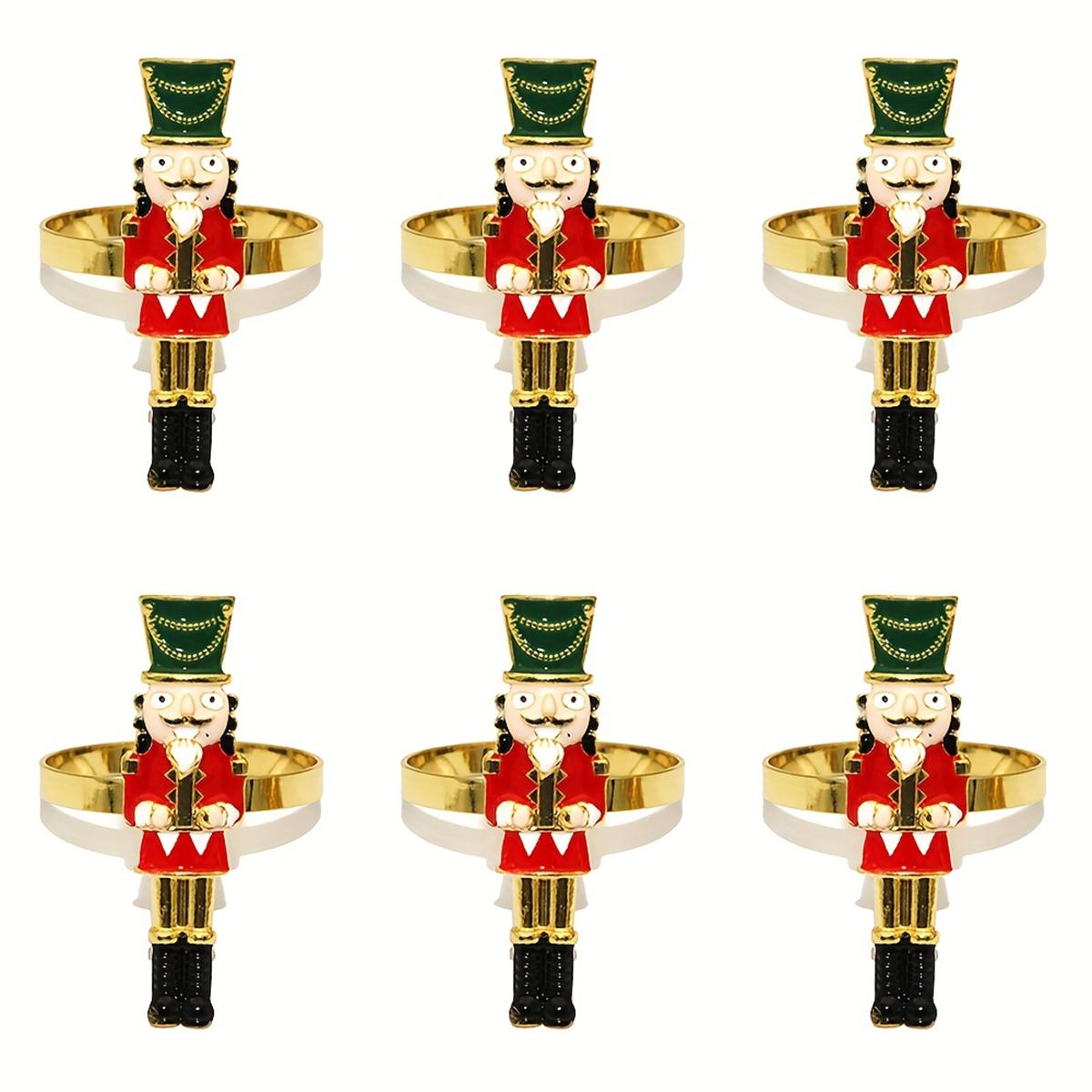 

6 шт. Рождественские смоляные кольца для салфеток в виде солдатиков-щелкунчиков, украшение, маленькая декорация, аксессуар для рождественской елки, декоративные украшения