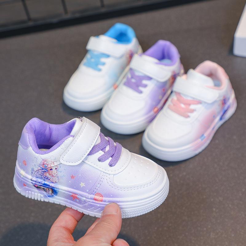 Girls Sports Shoes Children's Casual Shoes 2025 Spring and Autumn New Children's Cartoon Soft Baseplate Shoes Versatile White Shoes