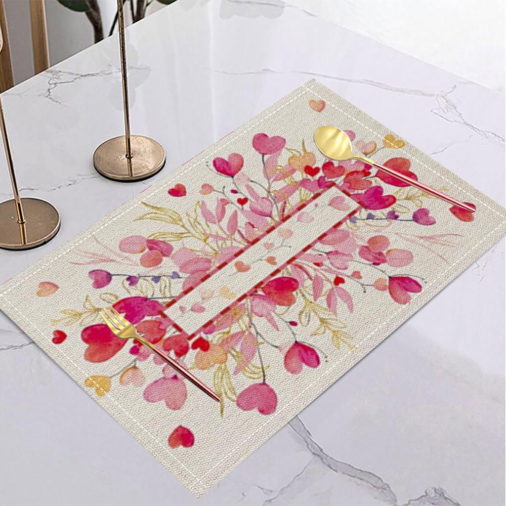 Love Heart Table Mat Patchwork Rose Romantic Valentine's Placemat for Valentine's Dinner Romantic Date Love Party Home Decor