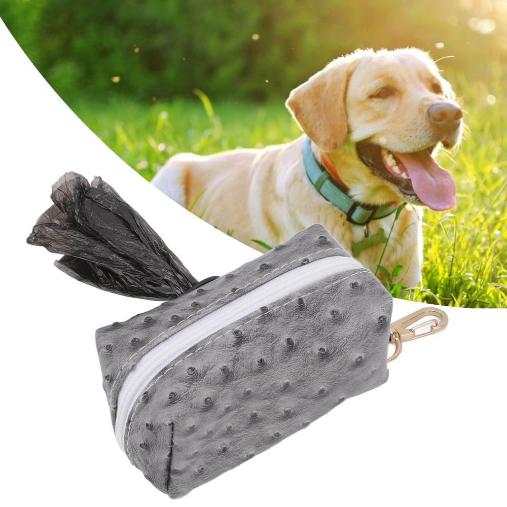 Clip On Mount Dog Poop Bag Dispenser Ostrich Grain Surface Pet Waste Storage Pack Road Side Walk