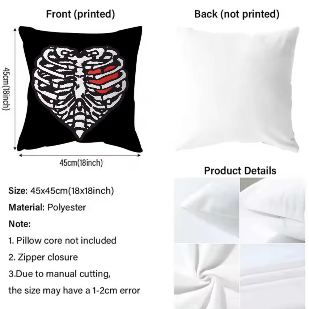 Cool S-Skull Heart Cushion Cover Premium Comfort Reversible Pillow Cover - Dual - Use Design for Home & Car