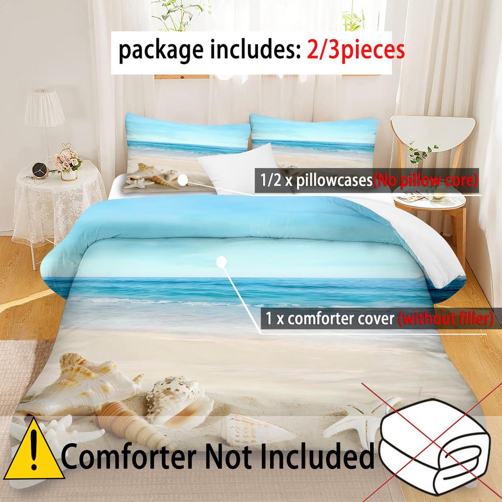 Sea Star Shell Sea Conch Beach Print Duvet Cover Summer Beach Hawaiian Tropical Style Quilt Cover Soft Comfortable Bedding Cover