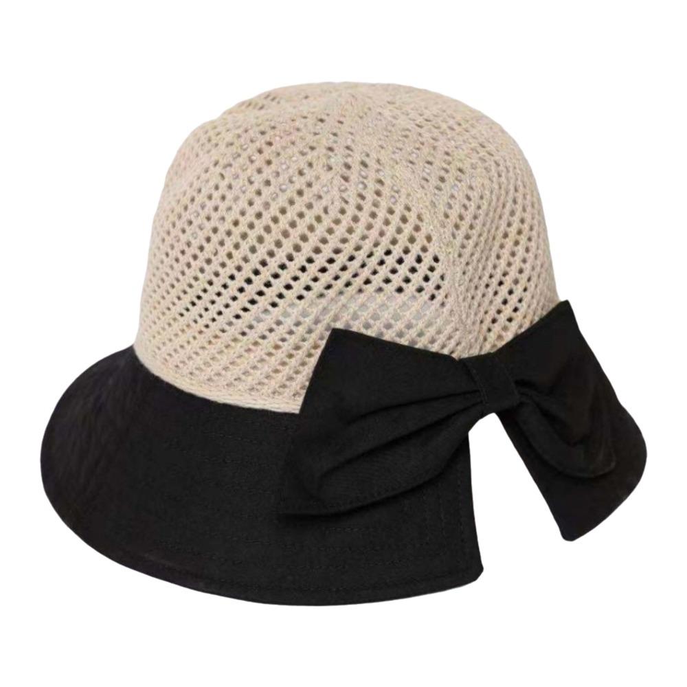 Hollow Bow Sun Hat Japanese Knitted Bucket Hat Fashion Bowtie Fisherman Hat Summer