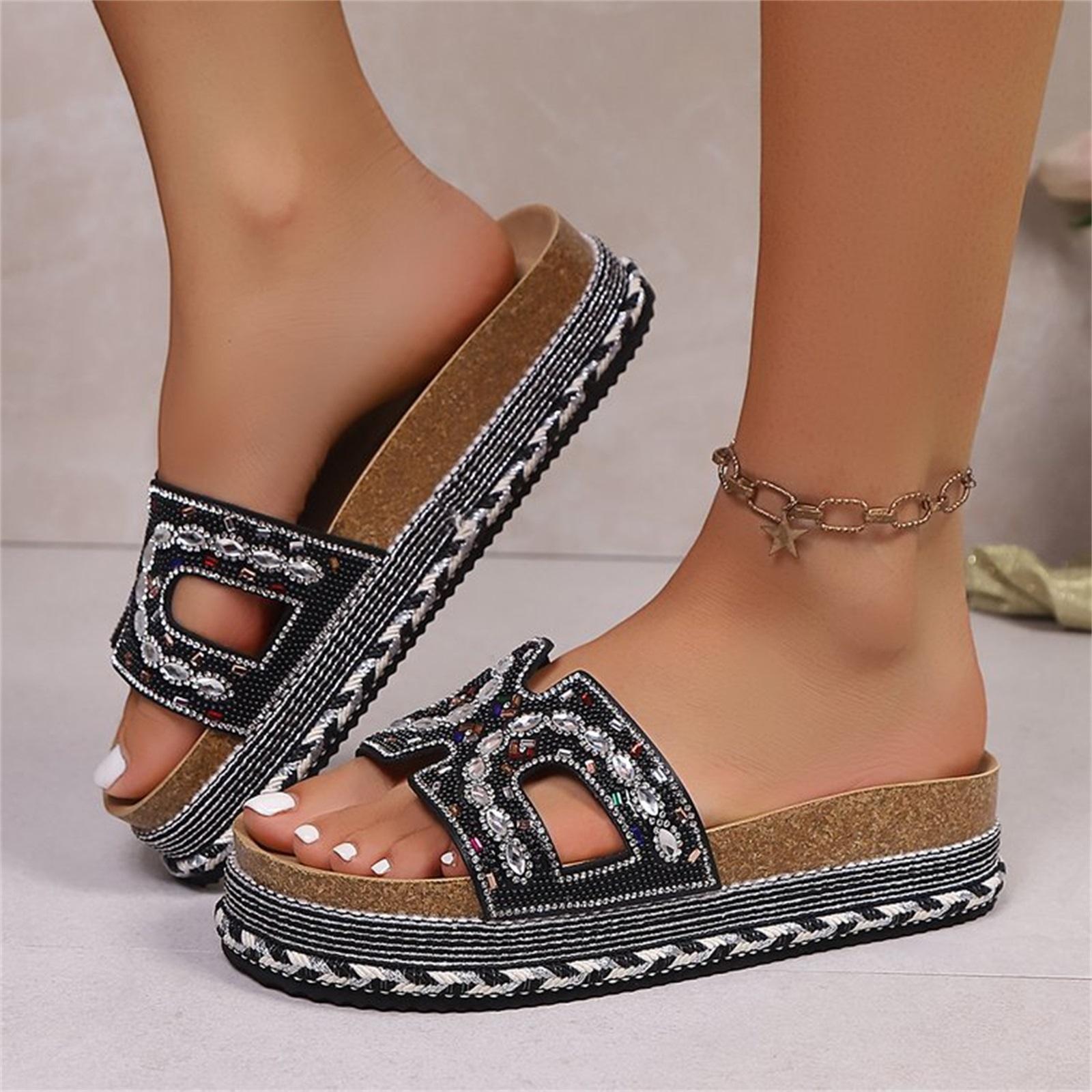Women s Fashionable And Comfortable Plus-Size Rhinestone Sandals 37 чёрный