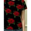 Women's T-shirt with Red Rose Full Print Retro Romantic Round Neck Top