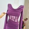 Lace-Spliced Purple Long-Sleeve Fishtail Dress - Pure Desire Style for Spring and Autumn