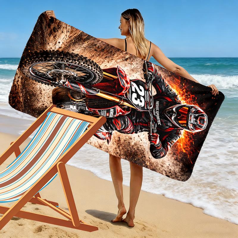 Asciugamano da Spiaggia con Stampa Motor Trail, Asciugamano Grande Morbido ad Asciugatura Rapida per Spiaggia Campeggio Nuoto