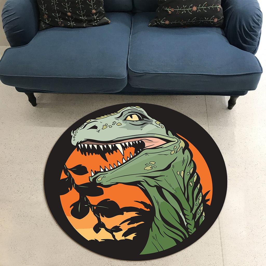 Dinosaur Round Area Rug for Living Room, Bedroom, and Play Area Rug Machine Washable Carpet for Camping, Porch, Outdoor Doormat