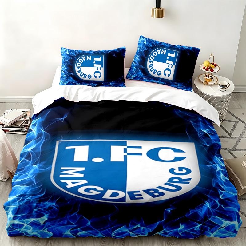 1. FC Magdeburg Zestaw 3-częściowy Idealny do sypialni Wygodny zestaw pościeli zawiera poszewkę na kołdrę i dwie poszewki na poduszki Idealny prezent urodzinowy lub świąteczny