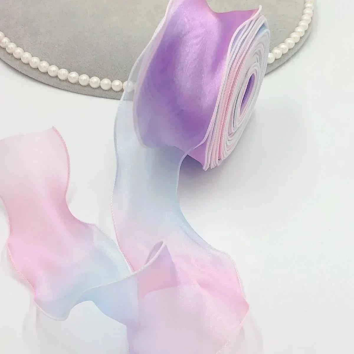 

10Yards 60MM Gradient Rainbow Bow Organza Ribbon Gift Wrapping Handmade Bow Children s Hairpin Satin Ribbon Wedding Decorations 10Yards Фіолетовий