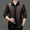 Leather Jacket Men's Autumn Sheepskin Middle-aged and Elderly Plus Velvet Leather Jacket Dad's Button Lapel Jacket