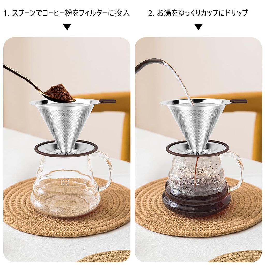 FACIACC Coffee Dripper Coffee Filter Stainless Steel Filter Slow Coffee Drip 2 Layer Mesh Integrated