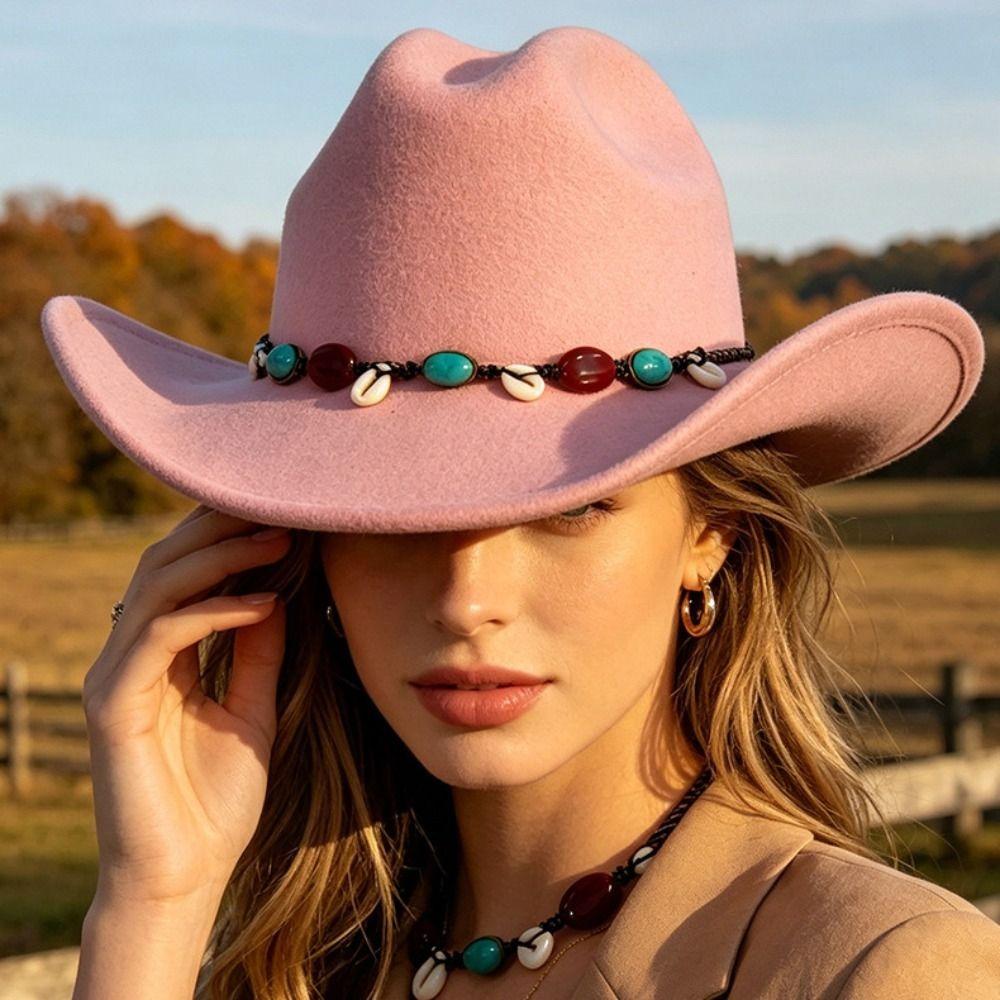 Woolen Western Cowboy Hat Fedora Hat Top Hat Fashion Jazz Hat  Ladies