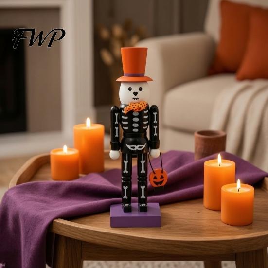 Creative Skull Walnut Soldiers Halloween Nutcracker Figurine, 10 Inch Spooky Skeleton Statue, Scary Home Accents Gothic Table Centerpiece, Collectible