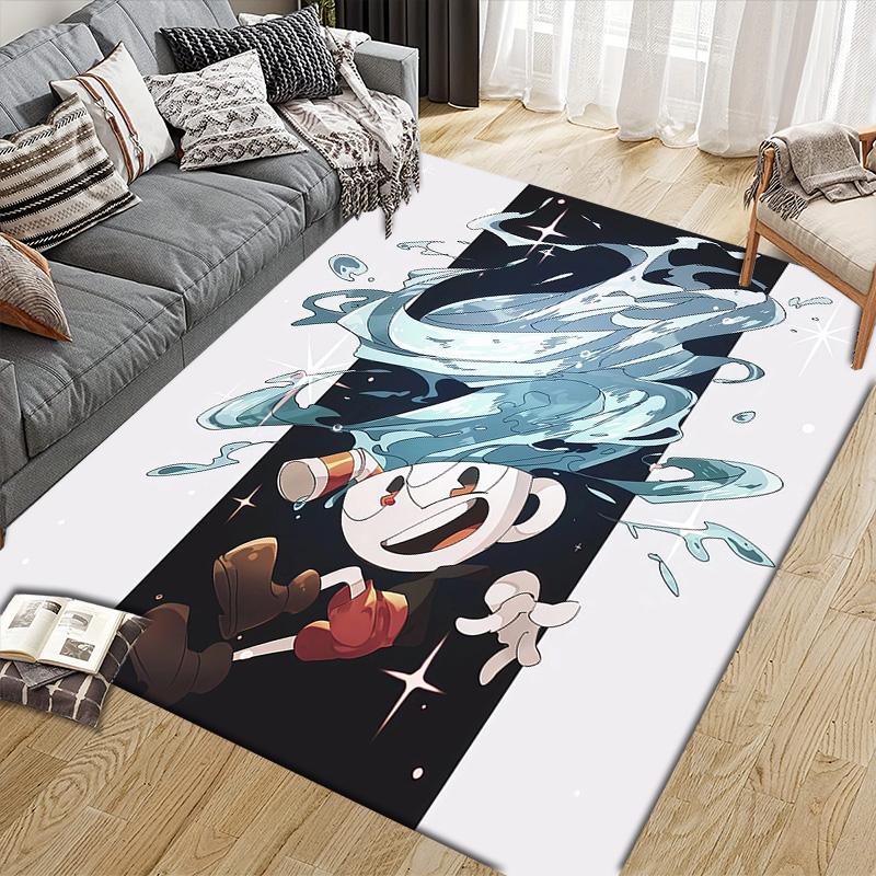 Cuphead Flannel Pattern Square Carpet,Area Rug,Carpet Rug for Living Room Bedroom Sofa Playroom Decor,Non-slip Floor Mat