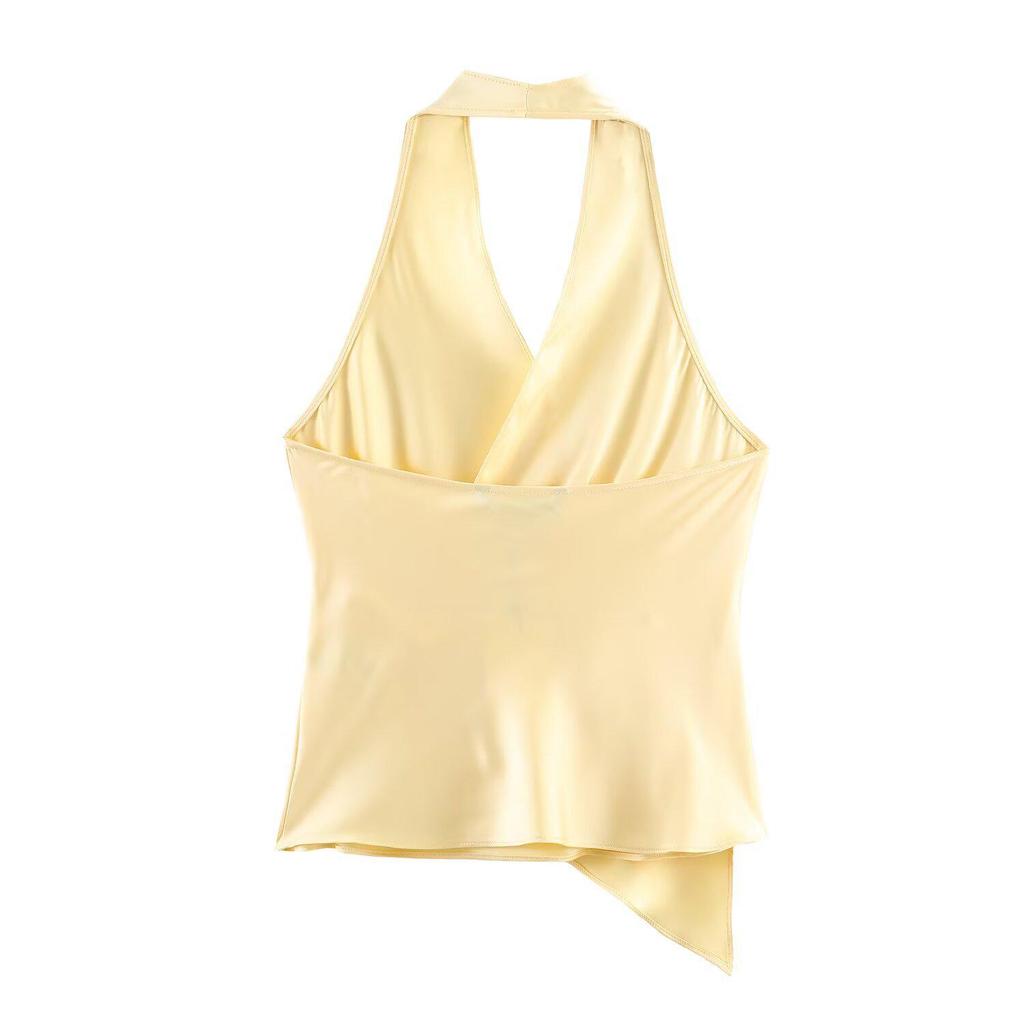 Spring 2026 European Style Women's Silk Satin Halter Neck Top