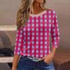 Women's Autumn and Winter 3D Checked Printed Crew Neck Long Sleeve T-Shirt