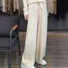 Women's 100% Pure Wool Wide Leg Knitted Pants - High Waist, Thickened, Casual, Long, Autumn/Winter Wear, Cashmere, Straight Leg.