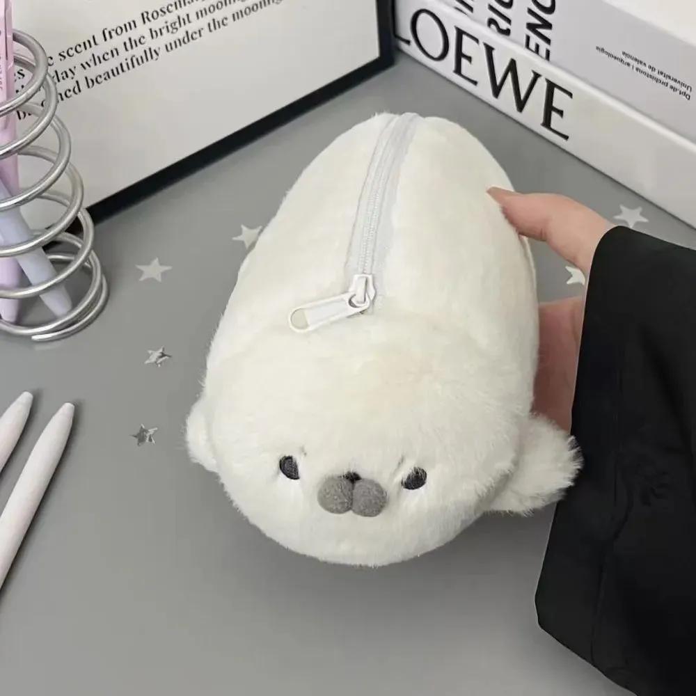 Case for stationery in the form of a cute seal, soft toy-frock, a gift to schoolchildren