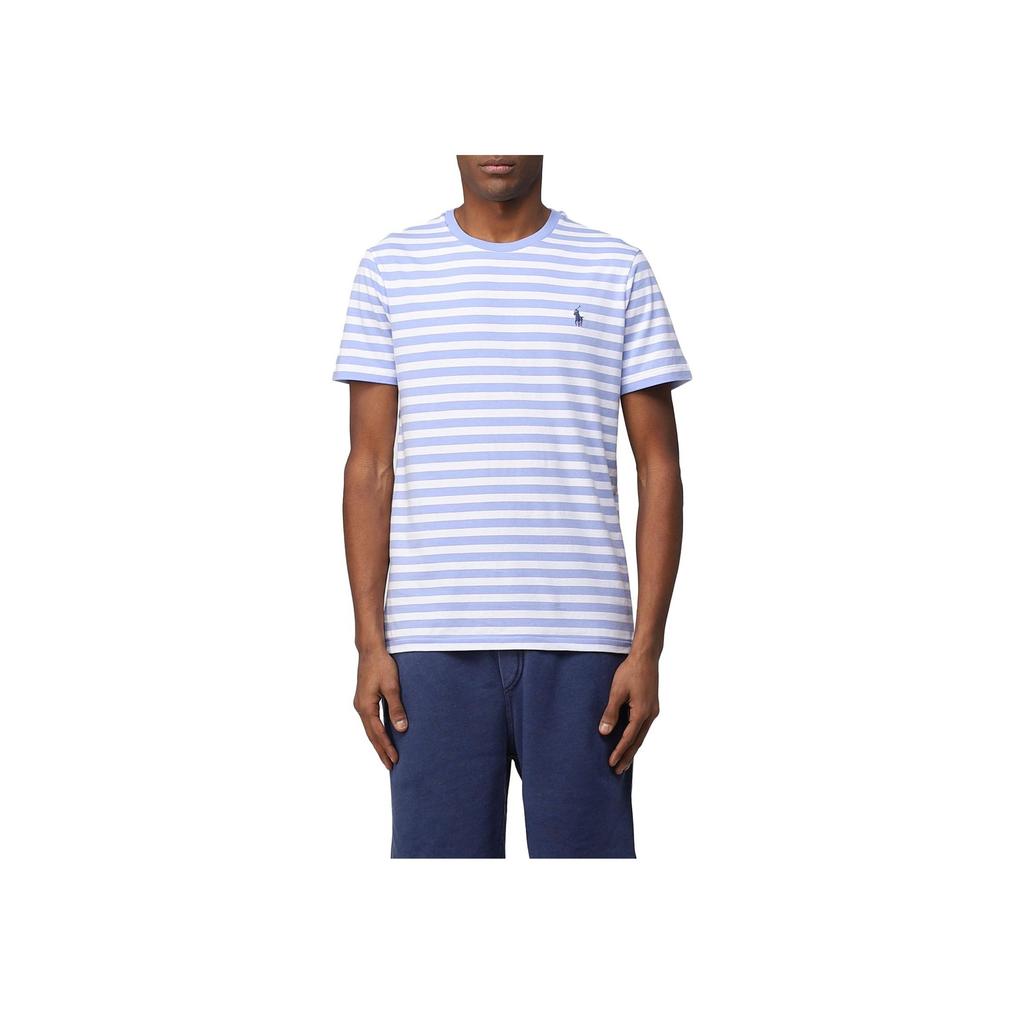 Polo Ralph Lauren SS23 Logo Embroidered Striped Crew Neck Short Sleeve T-Shirt Men Tops Blue 710906295-002