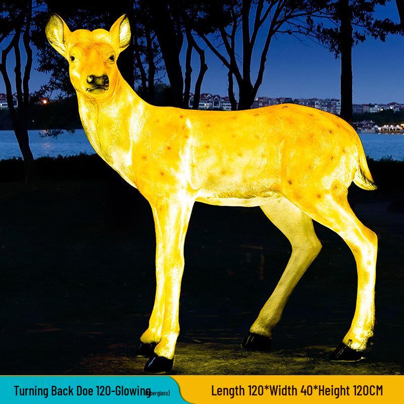 Luminous Fiberglass Sika Deer Sculpture for Garden Lawn Decoration