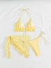 European and American yellow ruffle edge swimsuit female sexy three-piece set strap backless solid color bikini bikini swimsuit