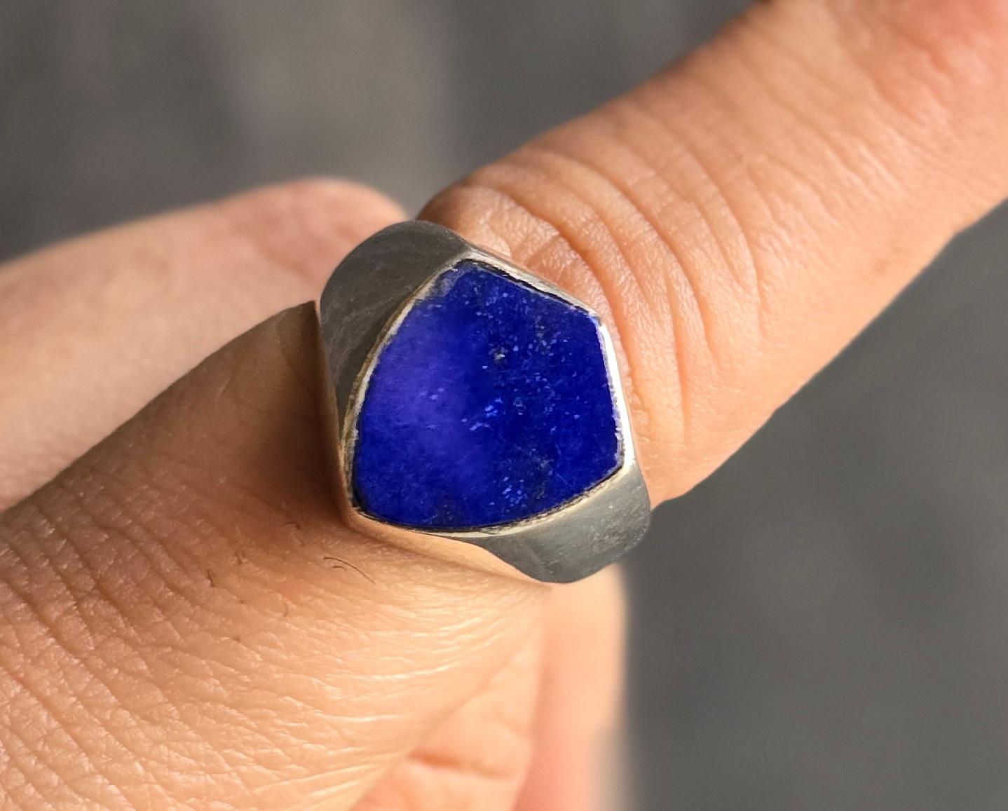 

Кольцо-печатка с ляписом, чистое серебро 925 пробы, драгоценный камень в форме щита, дизайнерское кольцо, синее кольцо 14