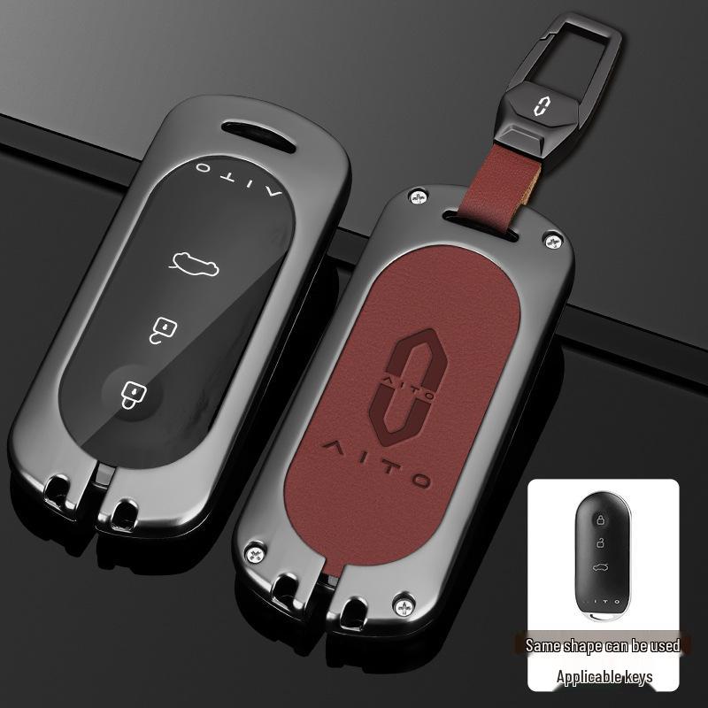 Huawei AITO M5/M7 2023 Leather Key Case: Advanced Metal Protective Shell with Buckle for Men and Women