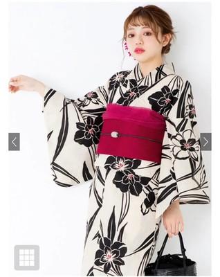 Japanese Kimono Yukata Set Women Narcissus Floral Cream Black Plum Kyoto JP